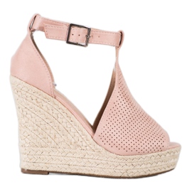 SHELOVET Sandalias de cuña caladas rosa