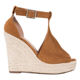 SHELOVET Sandalias de cuña caladas marrón