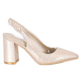 Comer Zapatos de salón clásicos con tacón abierto dorado