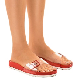 Pantuflas rojas transparentes con hebilla SE-9606 incoloro rojo