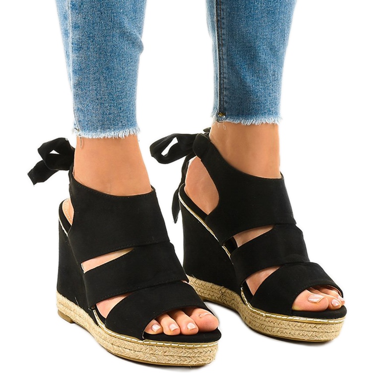 Sandalias cuña alpargatas negras 66-358 negro