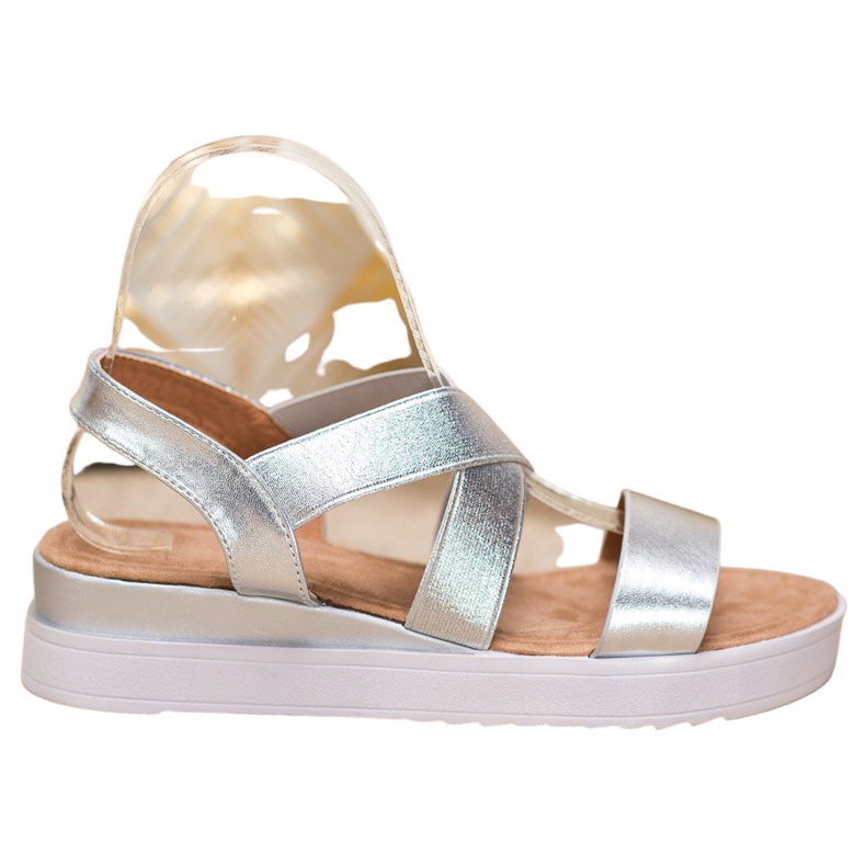 SHELOVET Sandalias plateadas con elásticos gris