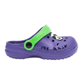 Flameshoes Pantuflas de Hogar Infantiles Kroks Moradas con Panda violeta verde