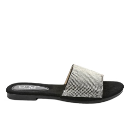 Pantuflas negras con circonitas 839-761 negro gris