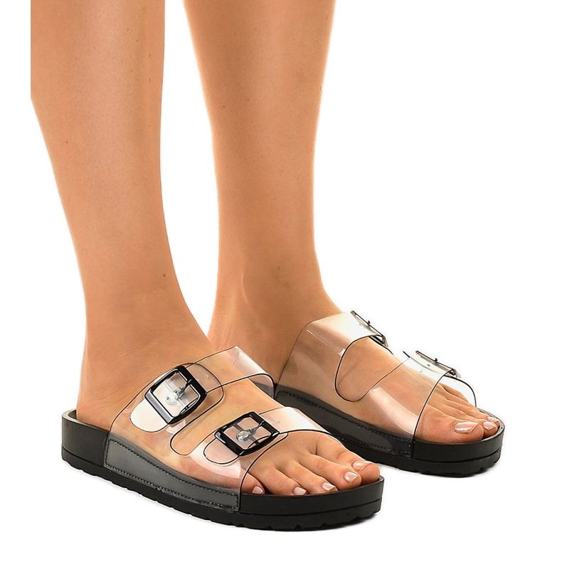 Zapatillas negras transparentes con hebilla SE-9605 multicolor Zapatillas negras transparentes con hebilla SE-9605 multicolor