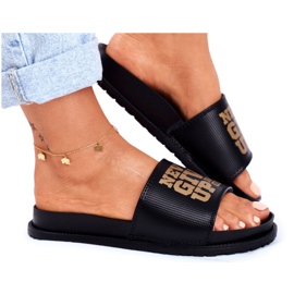 ADY Pantuflas de Mujer Never Give Up2 Gold Black negro