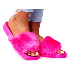 Pantuflas De Mujer Con Piel Piel Neón Fucsia rosado Pantuflas De Mujer Con Piel Piel Neón Fucsia rosado