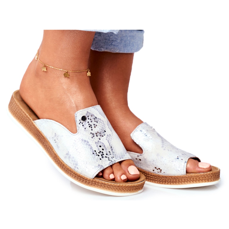 Pantuflas Mujer Elegante Piel Serpiente Nicole 2495 Pompey blanco Pantuflas Mujer Elegante Piel Serpiente Nicole 2495 Pompey blanco