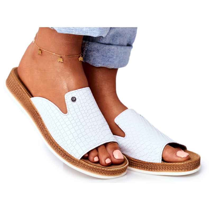 Pantuflas Mujer Elegante Cuero Blanco Nicole 2495 Pompey