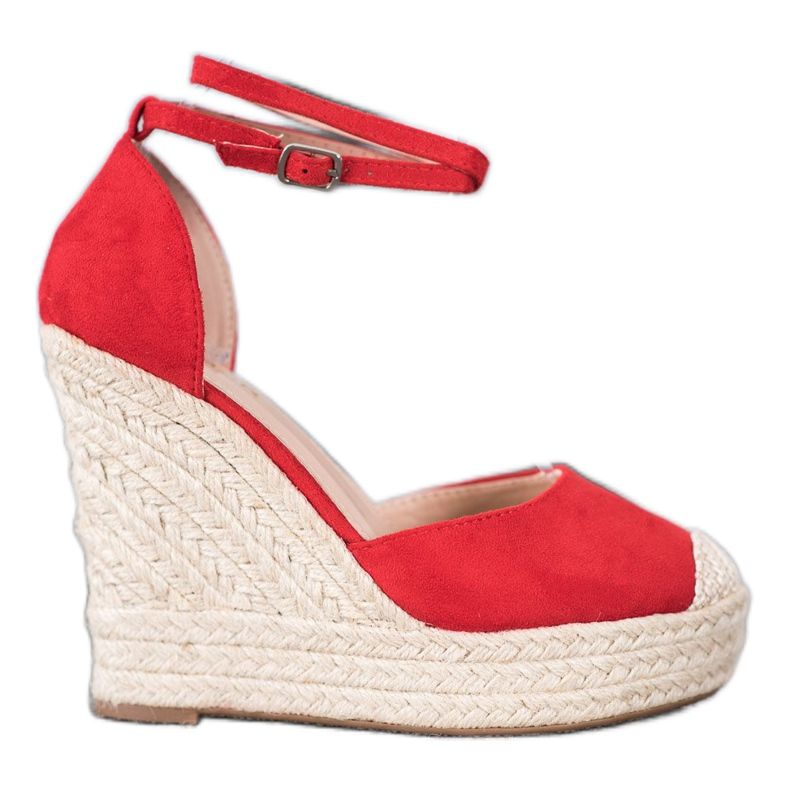 SHELOVET Alpargatas altas en la cuña rojo SHELOVET Alpargatas altas en la cuña rojo