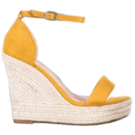 SHELOVET Sandalias de cuña sexy amarillo