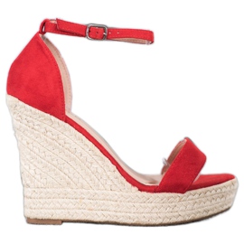 SHELOVET Sandalias de cuña sexy rojo