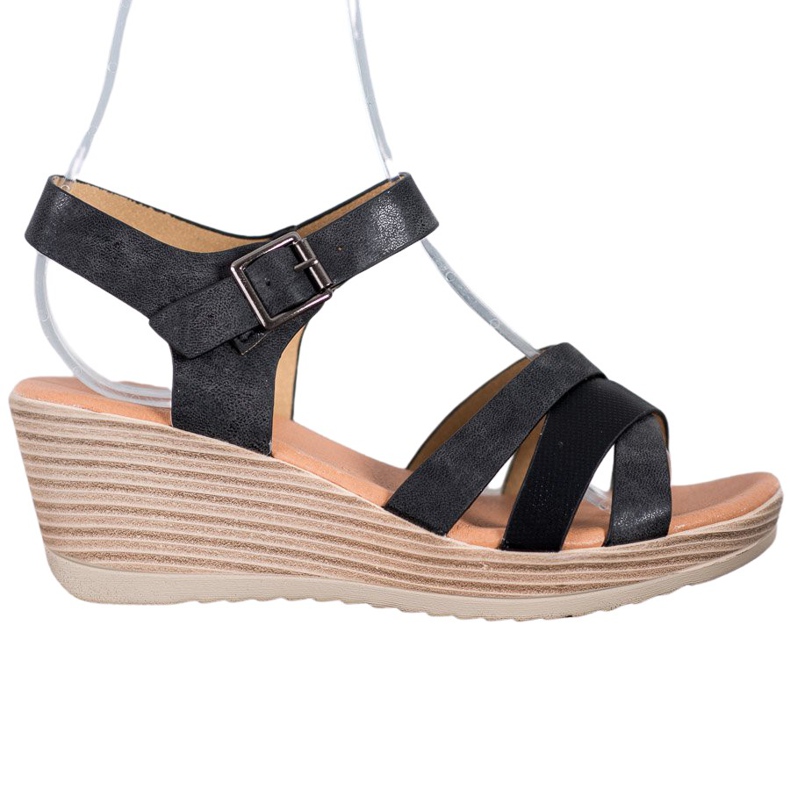 Sea Elves Sandalias ligeras de cuero ecológico negro