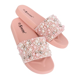 Pink BG66 Pantuflas rosas con perlas