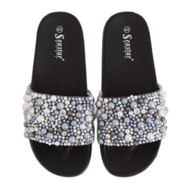 Black BG66 Pantuflas negras con perlas negro Black BG66 Pantuflas negras con perlas negro
