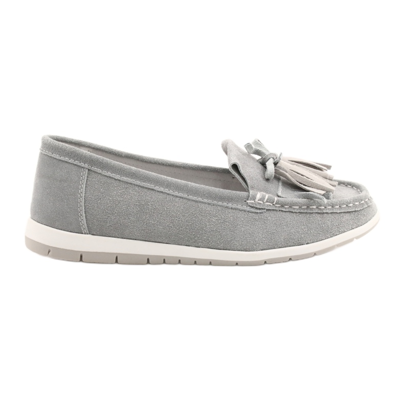 Evento Mocasines de mujer, ante con flecos, batista gris