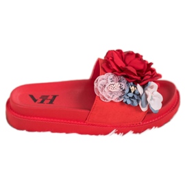 SHELOVET Pantuflas de Ante con Flores rojo