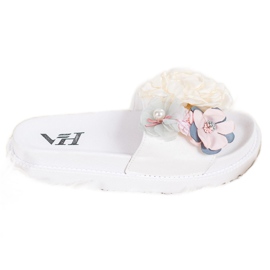 SHELOVET Pantuflas de Ante con Flores blanco