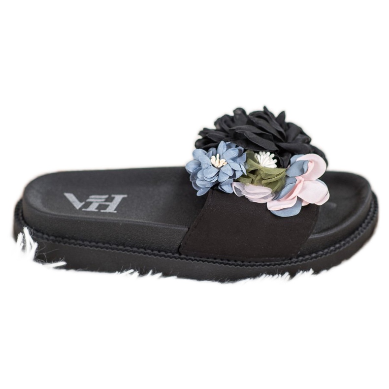 SHELOVET Pantuflas de Ante con Flores negro