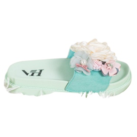 SHELOVET Pantuflas de Ante con Flores verde