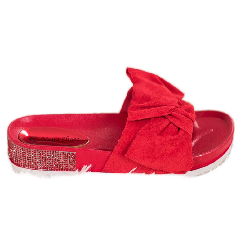 SHELOVET Pantuflas de ante con circonita cúbica rojo