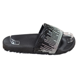 SHELOVET Zapatillas cómodas con circonita cúbica negro