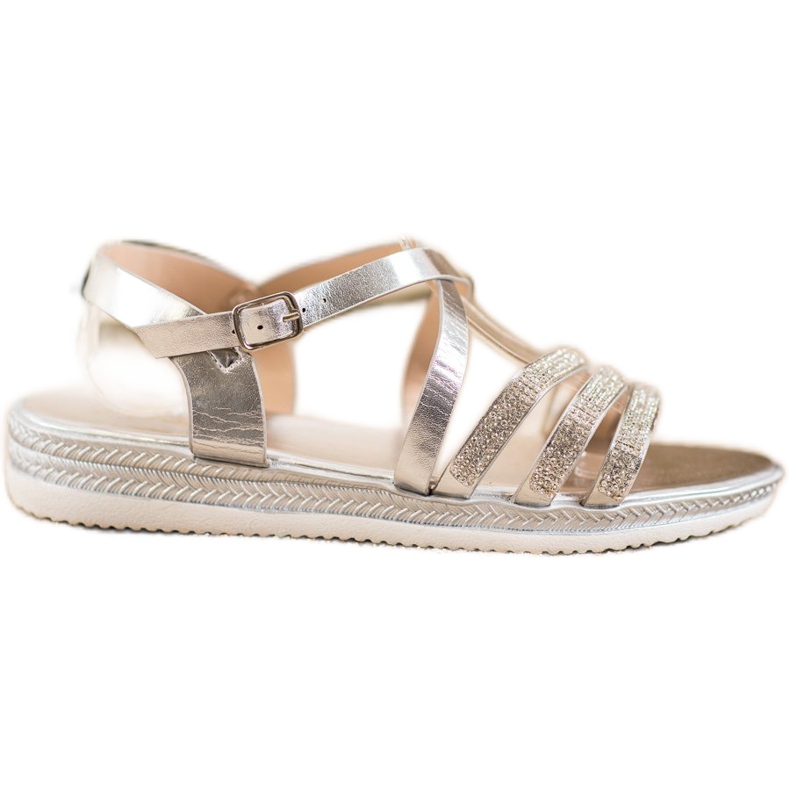 SHELOVET Cómodas sandalias plateadas gris