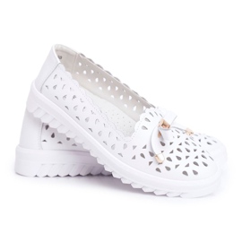 S.Barski Mocasines de mujer, cuero calado LR71515 Blanco Murrieta