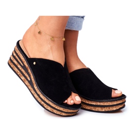 Pantuflas Mujer Piel Con Cuña Nicole 2559 Negro Limonada