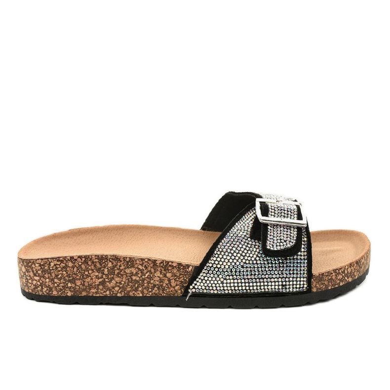 Zapatillas negras con suela de corcho L-1032 negro Zapatillas negras con suela de corcho L-1032 negro