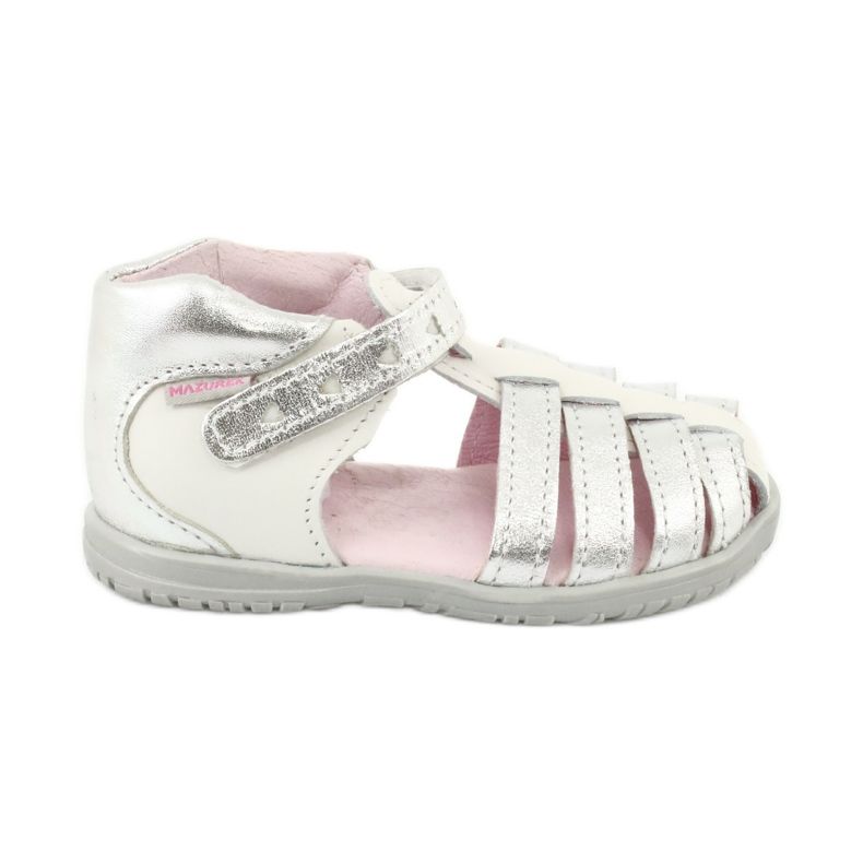 Mazurek Sandalias de cuero blanco y plateado para niñas 245