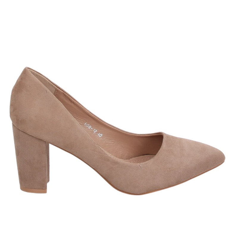 Zapatos de salón en el poste beige E08-12 Ante caqui