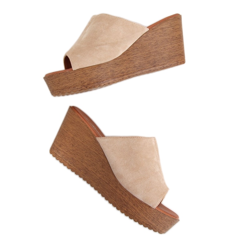 Zapatillas beige 10-236 Tacones cuña beige