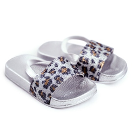 FRROCK Pantuflas Niña Brocado Leopardo Plata Rimia gris