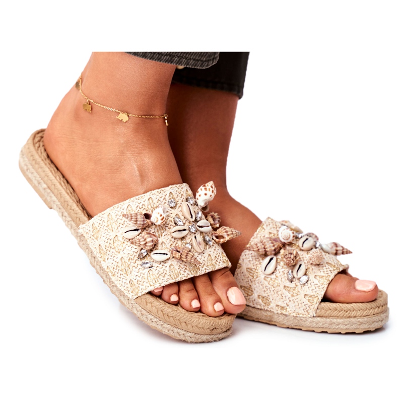 SEA Pantuflas De Mujer Con Conchas Beige Summers SEA Pantuflas De Mujer Con Conchas Beige Summers