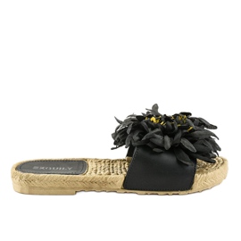 Chanclas negras con flores alpargatas CD-1831 negro