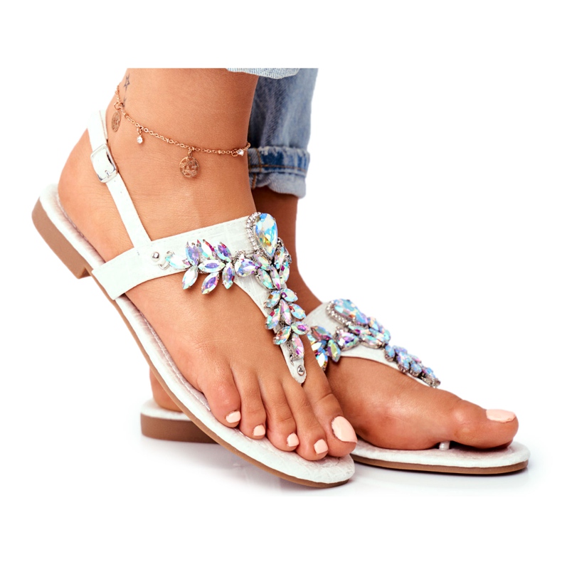 Sandalias de Mujer Elegantes Chanclas Cristales Plateados Bajo Control gris