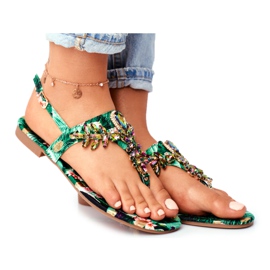 Sandalias de Mujer Elegantes Chanclas Cristales Verde Bajo Control