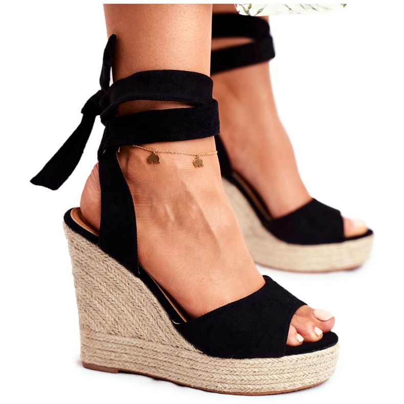 SEA Sandalias De Mujer Con Cuña Atado Negro Belleza