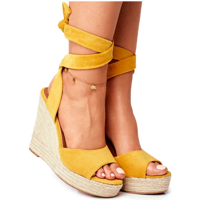 PS1 Sandalias de mujer con cuña atadas en amarillo Belleza PS1 Sandalias de mujer con cuña atadas en amarillo Belleza