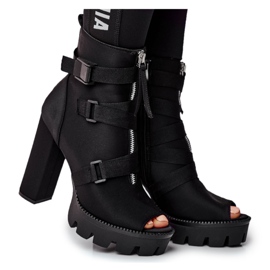 PS1 Botines de Mujer Punta Abierta Gladios Negras negro