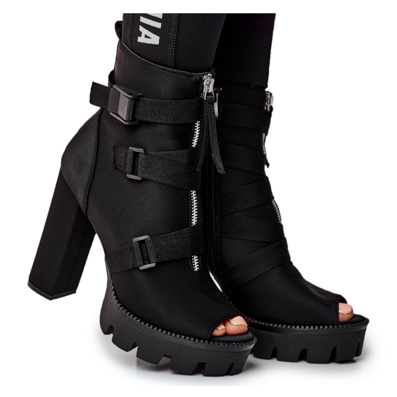 PS1 Botines de Mujer Punta Abierta Gladios Negras negro