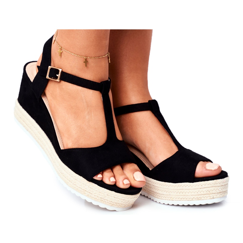 SEA Sandalias De Mujer Con Cuña Negro Papillon