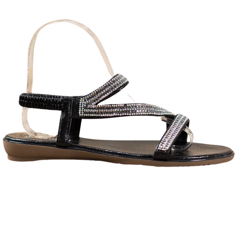 SHELOVET Sandalias Negras Con Circonita negro