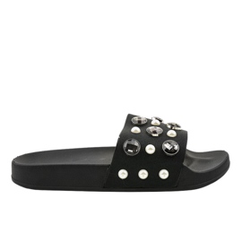 Pantuflas negras con perlas H-6567 negro
