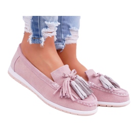 EVE Mocasines de mujer, ante con flecos, batista rosa rosado