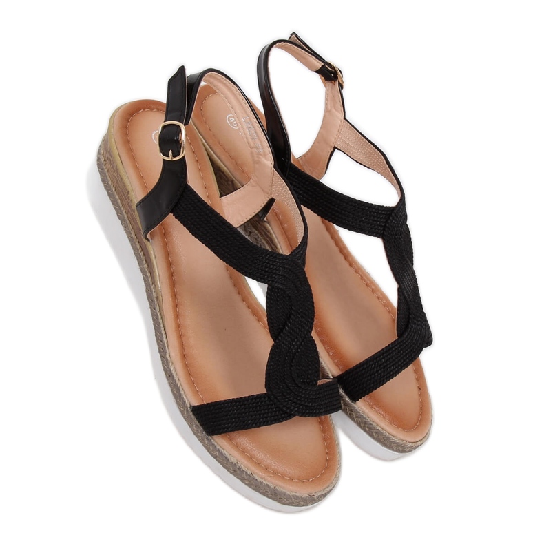 Negro Sandalias con cuña negra L6629 Negro