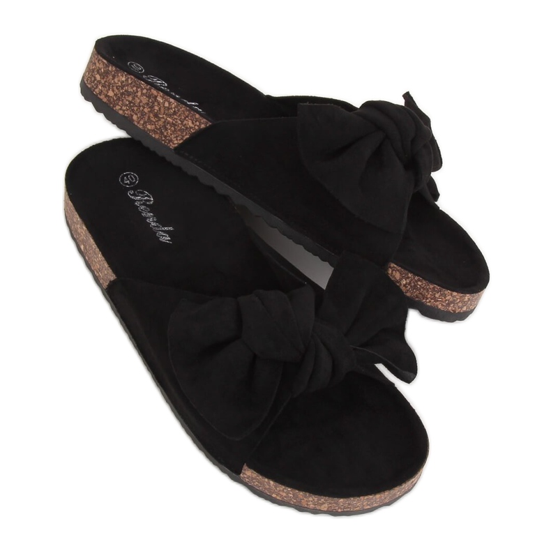 Negro 10-218 Pantuflas con suela de corcho negro Negro 10-218 Pantuflas con suela de corcho negro