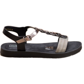 Filippo Sandalias de moda hechas de cuero ecológico negro gris