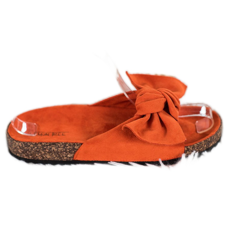 SHELOVET Pantuflas de ante con lazo naranja